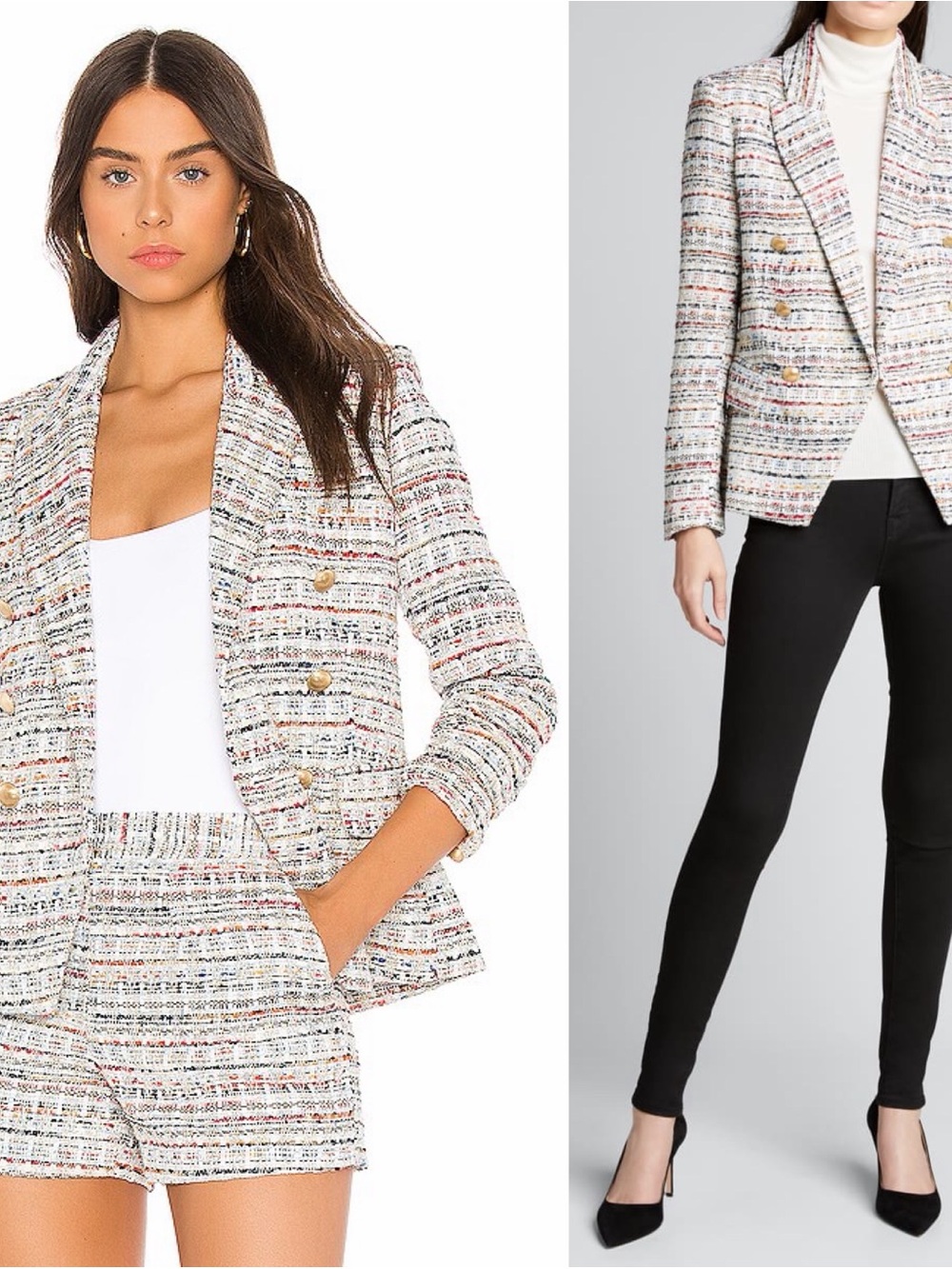 L'Agence Kenzie Double Breasted Orange Blue Multi Tweed Blazer Size 2